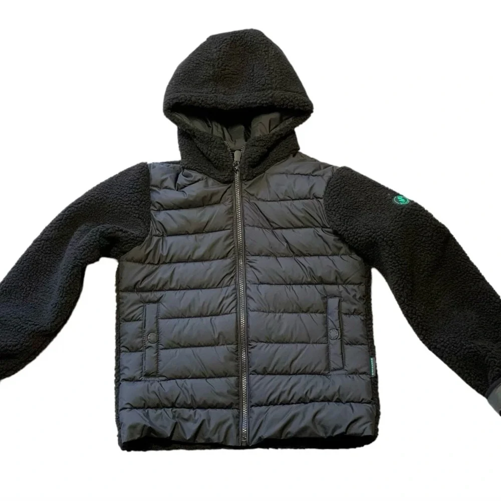 Save The Duck Derik Kids Unisex Recycled Teddy Jacket Black Hooded Size 12 NWT